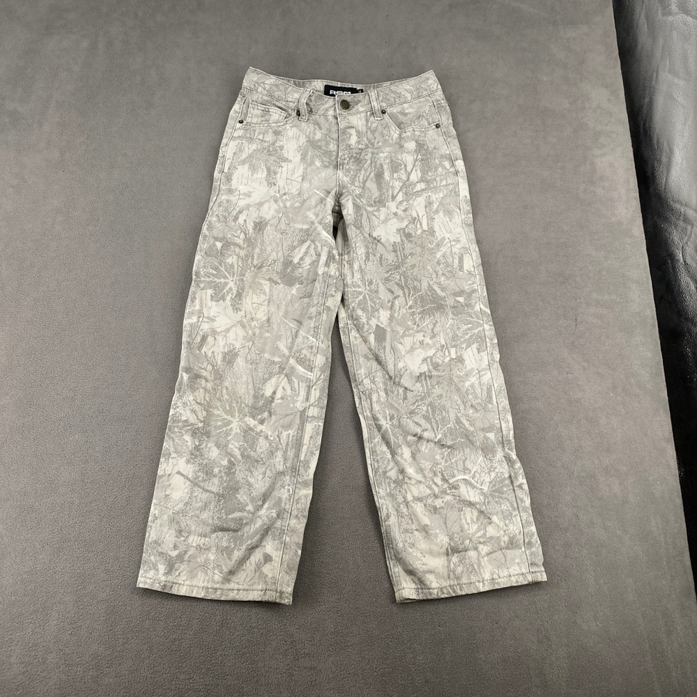 RSQ Baggy Leaf Camo Print Denim Pants White Grey Boys Size 14 Relaxed Fit